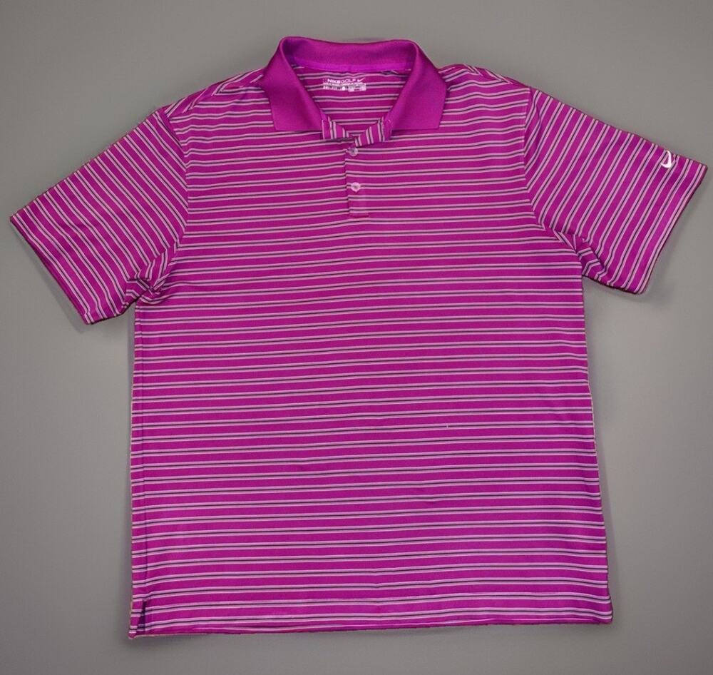 Nike Golf Dri-FIT Men’s Large Purple Magenta Striped Polo Shirt 358362-511